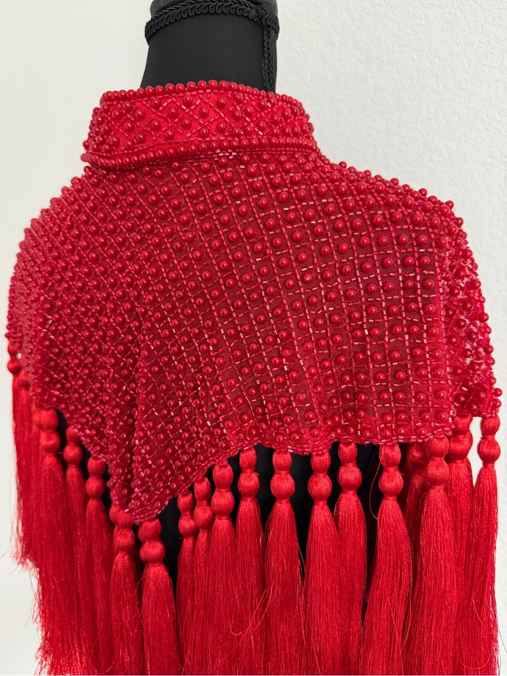 Red Beaded Tassel Cape View 5
